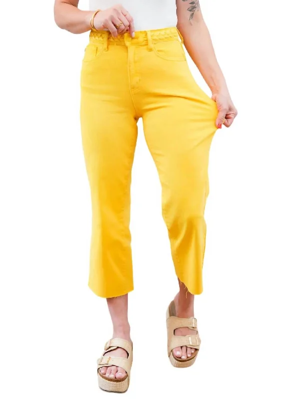 High Rise Braided Waist Band Cropped Leg Jean In Yellow