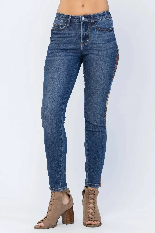 Siobhan Western Trim Mid-Rise Jeans In Dark Wash