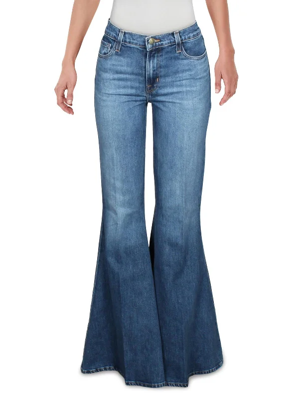 Valentina Womens Denim Medium Wash Flare Jeans