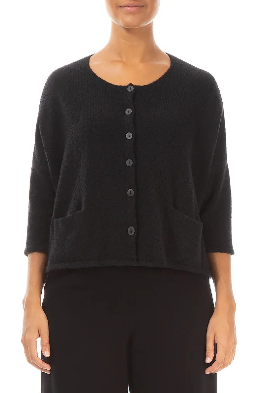 Short Loose Black Wool Cardigan